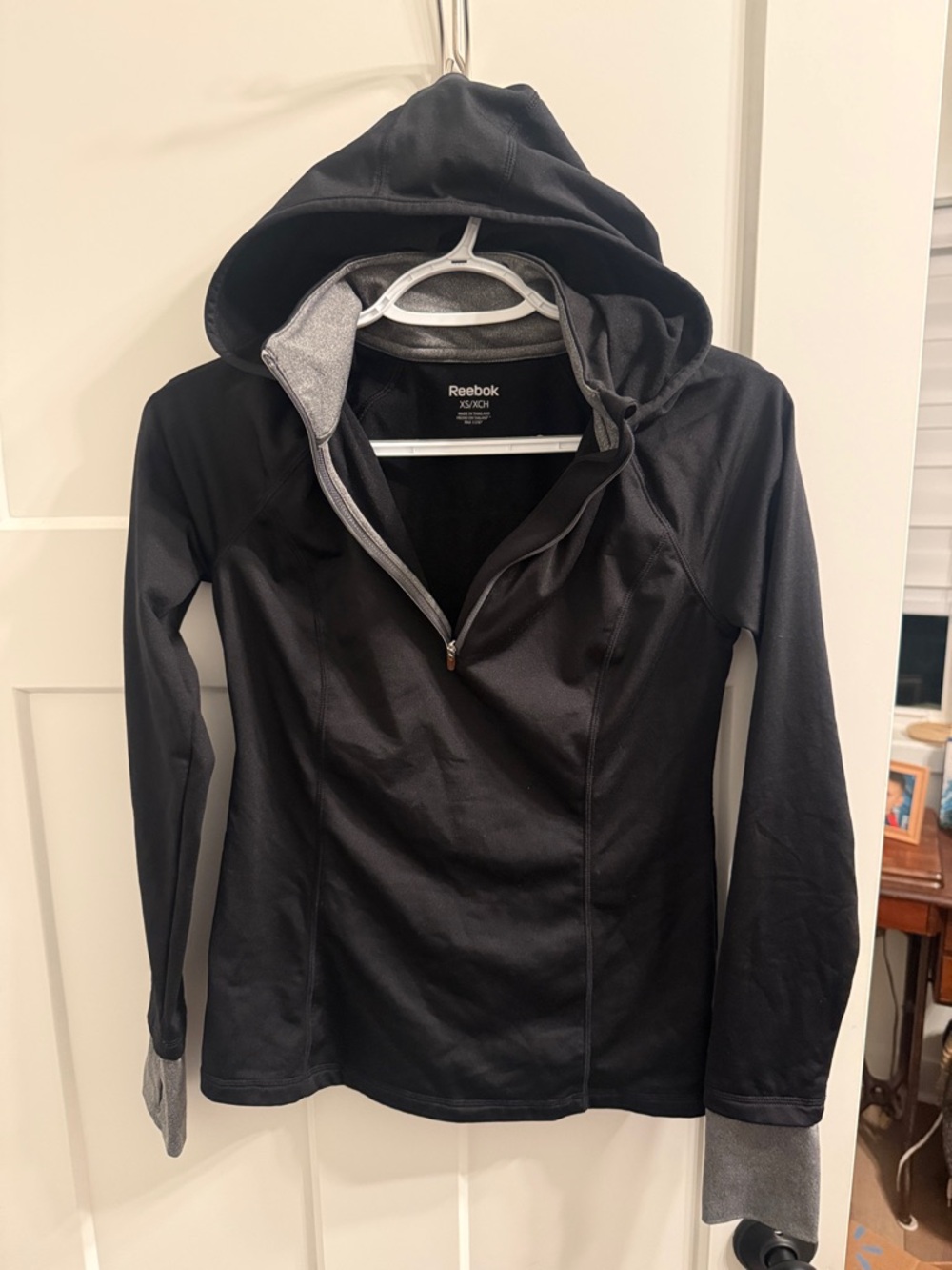 Reebok Black Hooded Half-Zip Top with Gray Trim
